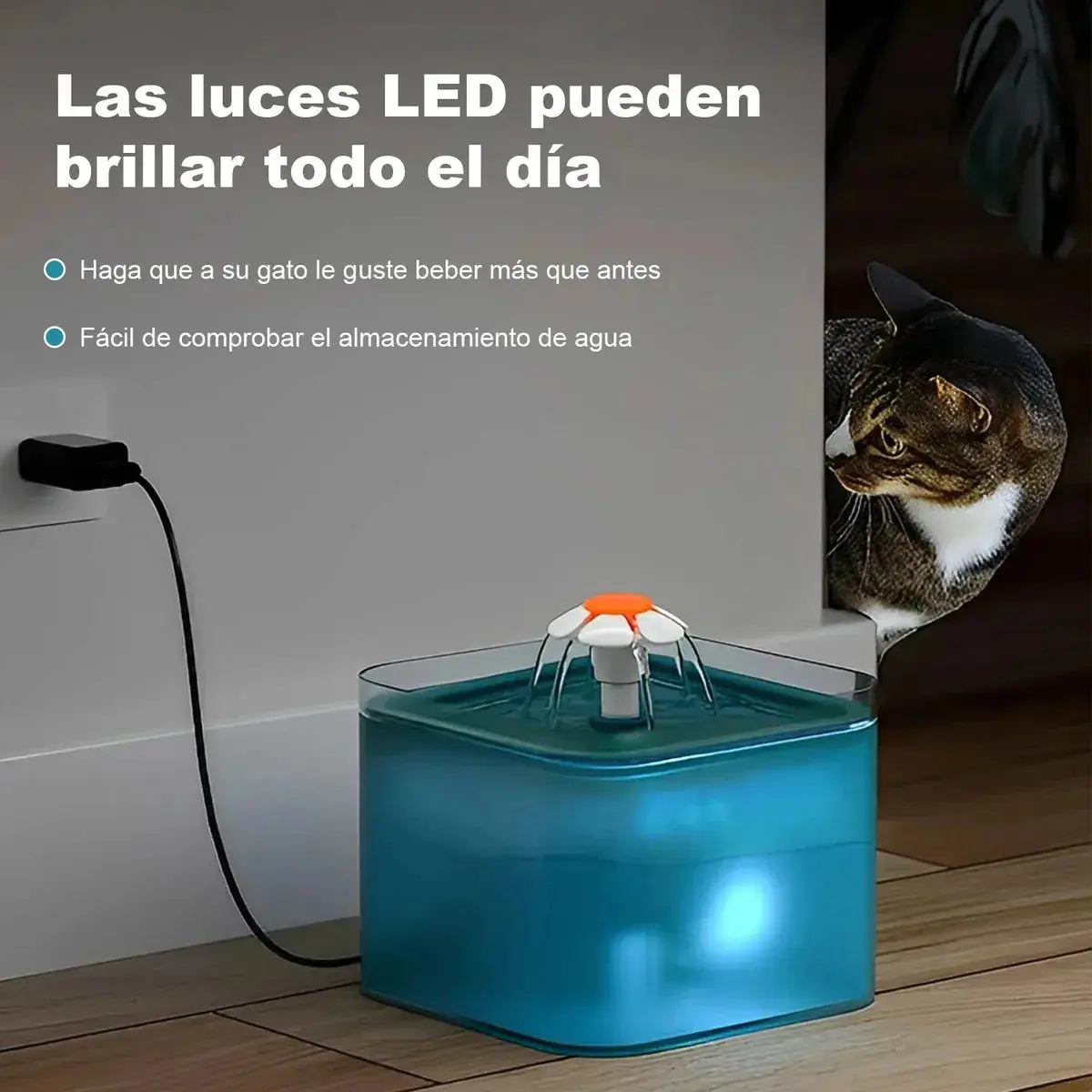 Fuente de Agua para Perros y Gatos con Luz LED 2 Litros